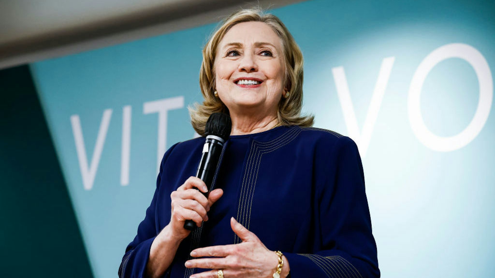 WASHINGTON, DC - MAY 05: Former Secretary of State Hillary Rodham Clinton speaks at a panel discussion during the Vital Voices Global Headquarters for Women's Leadership grand opening festival on May 05, 2022 in Washington, DC. (Photo by Paul Morigi/Getty Images)
