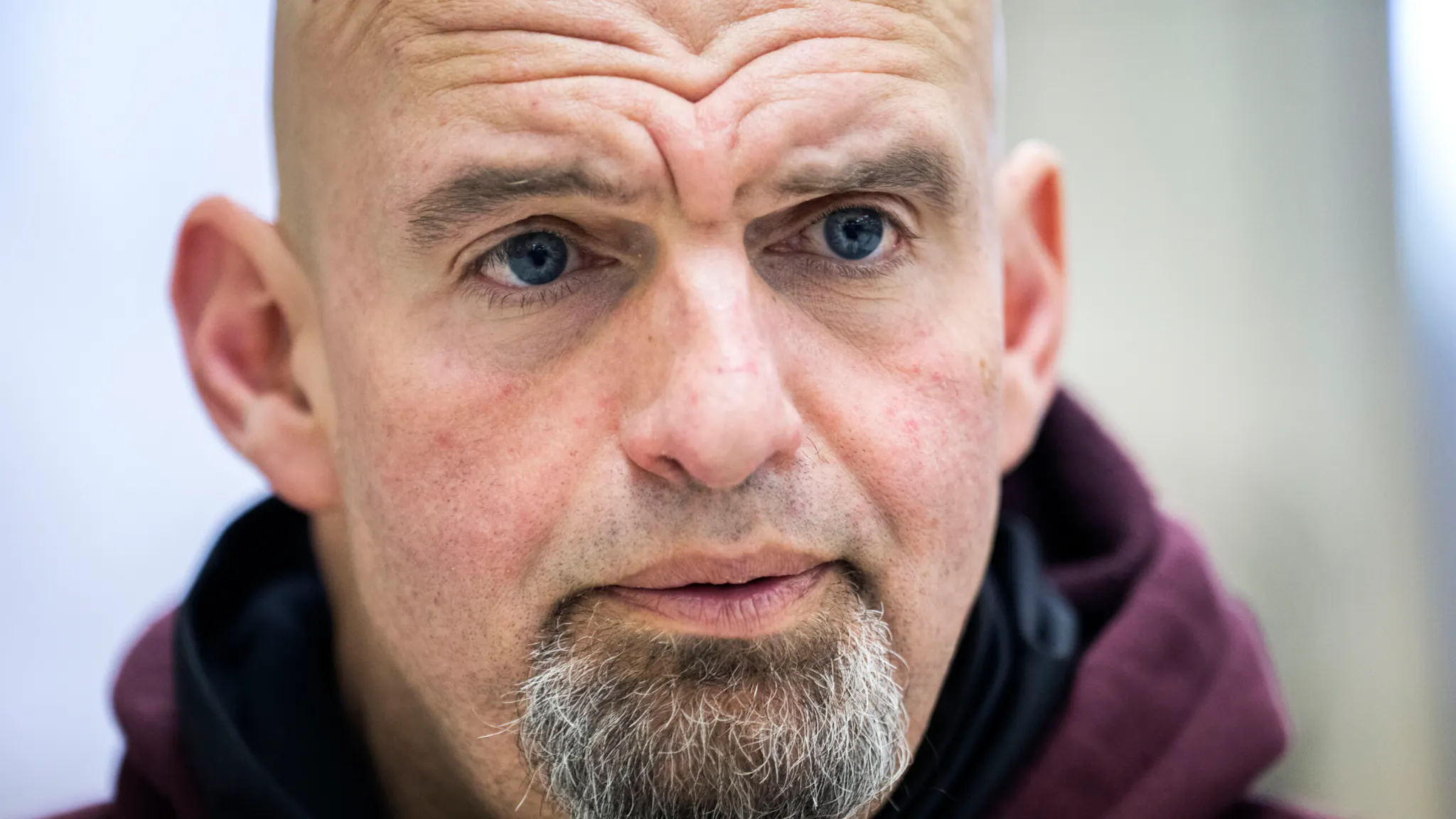 John Fetterman UNITED STATES - APRIL 16: Democratic candidate for U.S. Senate Lt. Gov. John Fetterman, D-Pa., speaks with guests during a rally at the UFCW Local 1776 KS headquarters in Plymouth Meeting, Pa., on Saturday, April 16, 2022.
