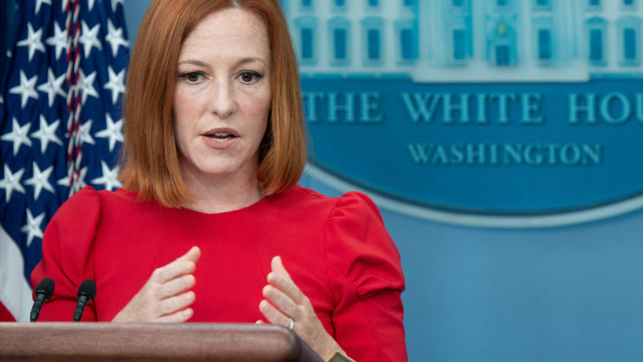 White House Press Secretary Jen Psaki speaks during a press briefing in the Brady Press Briefing Room at the White House in Washington, DC, May 4, 2022.