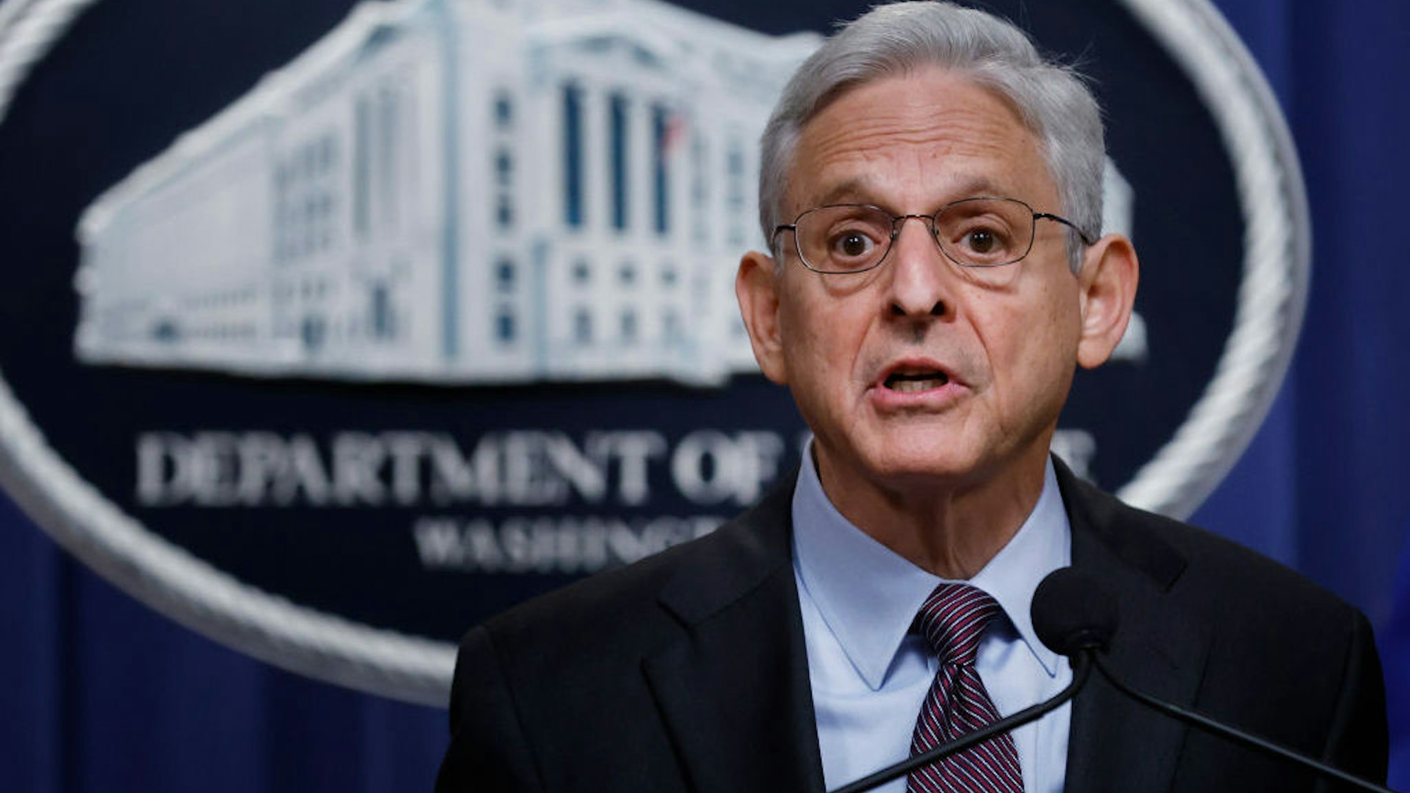 WASHINGTON, DC - MAY 24: U.S. Attorney General Merrick Garland announces the resolution of a foreign-bribery investigation with Glencore International AG, an Anglo-Swiss commodities company, during a news conference at the Department of Justice's Robert F. Kennedy Building on May 24, 2022 in Washington, DC. Glencore will pay pay at least $1.2 billion to settle U.S. criminal and civil investigations into manipulation of fuel-oil prices among other penalties in the UK and Brazil. (Photo by Chip Somodevilla/Getty Images)