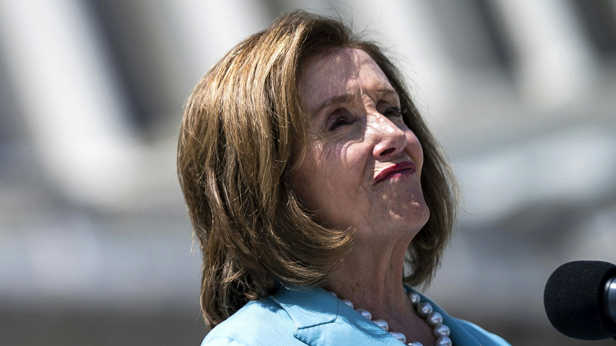 Washington, DC - May 19 : Speaker of the House Nancy Pelosi of Calif., speaks during a news conference about gun violence, replacement theory, and the recent mass shooting in Buffalo, on Capitol Hill on Thursday, May 19, 2022 in Washington, DC.