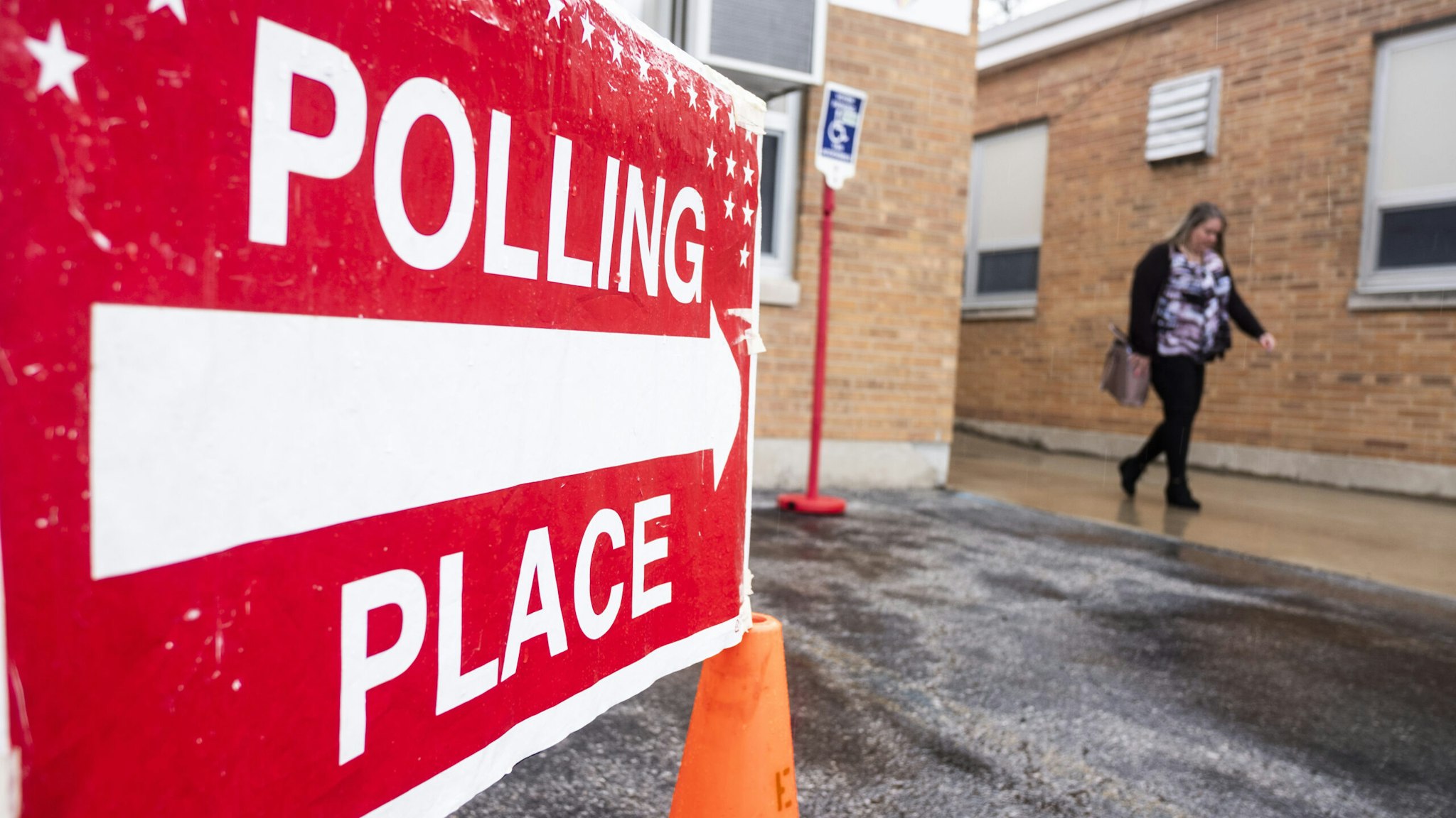 A "Polling Place" sign in Toledo, Ohio, U.S., on Tuesday, May 3, 2022. The first major test of Donald Trump's hold on Republican voters is set for Tuesday, when a crowded and acrimonious U.S. Senate primary contest that centered largely on the former president comes to a close.