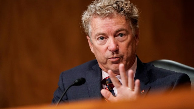 WASHINGTON, DC - SEPTEMBER 24: U.S. Sen. Rand Paul (R-KY) asks questions during a Senate Homeland Security and Governmental Affairs Committee hearing on "Threats to the Homeland" on Capitol Hill on September 24, 2020 in Washington, DC.