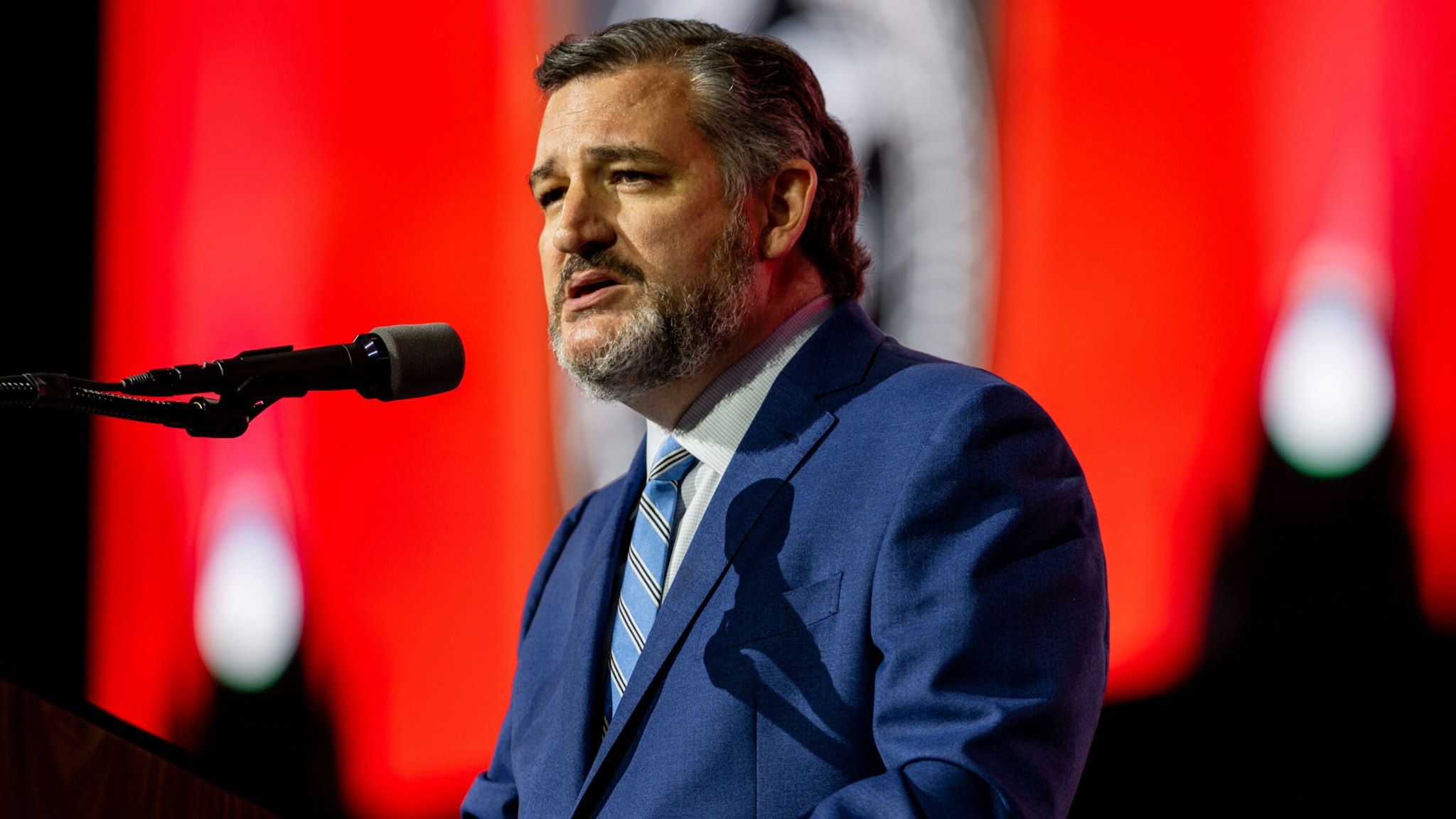 HOUSTON, TEXAS - MAY 27: U.S. Sen. Ted Cruz (R-TX) speaks during the National Rifle Association (NRA) annual convention at the George R. Brown Convention Center on May 27, 2022 in Houston, Texas. The annual National Rifle Association comes days after the mass shooting in Uvalde, Texas which left 19 students and 2 adults dead, with the gunman fatally shot by law enforcement officers.