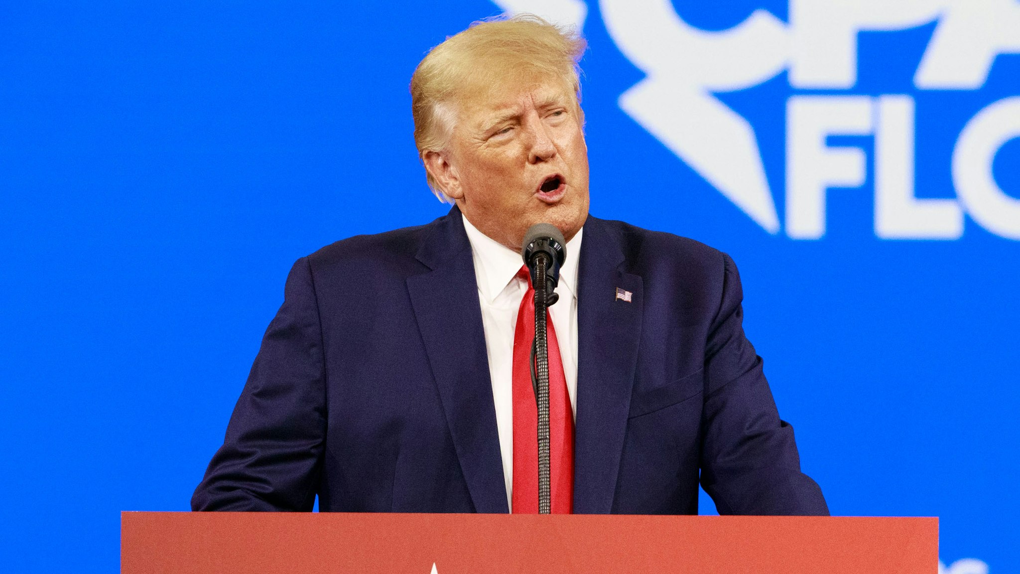 Former U.S. President Donald Trump speaks during the Conservative Political Action Conference (CPAC) in Orlando, Florida, U.S., on Saturday, Feb. 26, 2022. Launched in 1974, the Conservative Political Action Conference is the largest gathering of conservatives in the world.