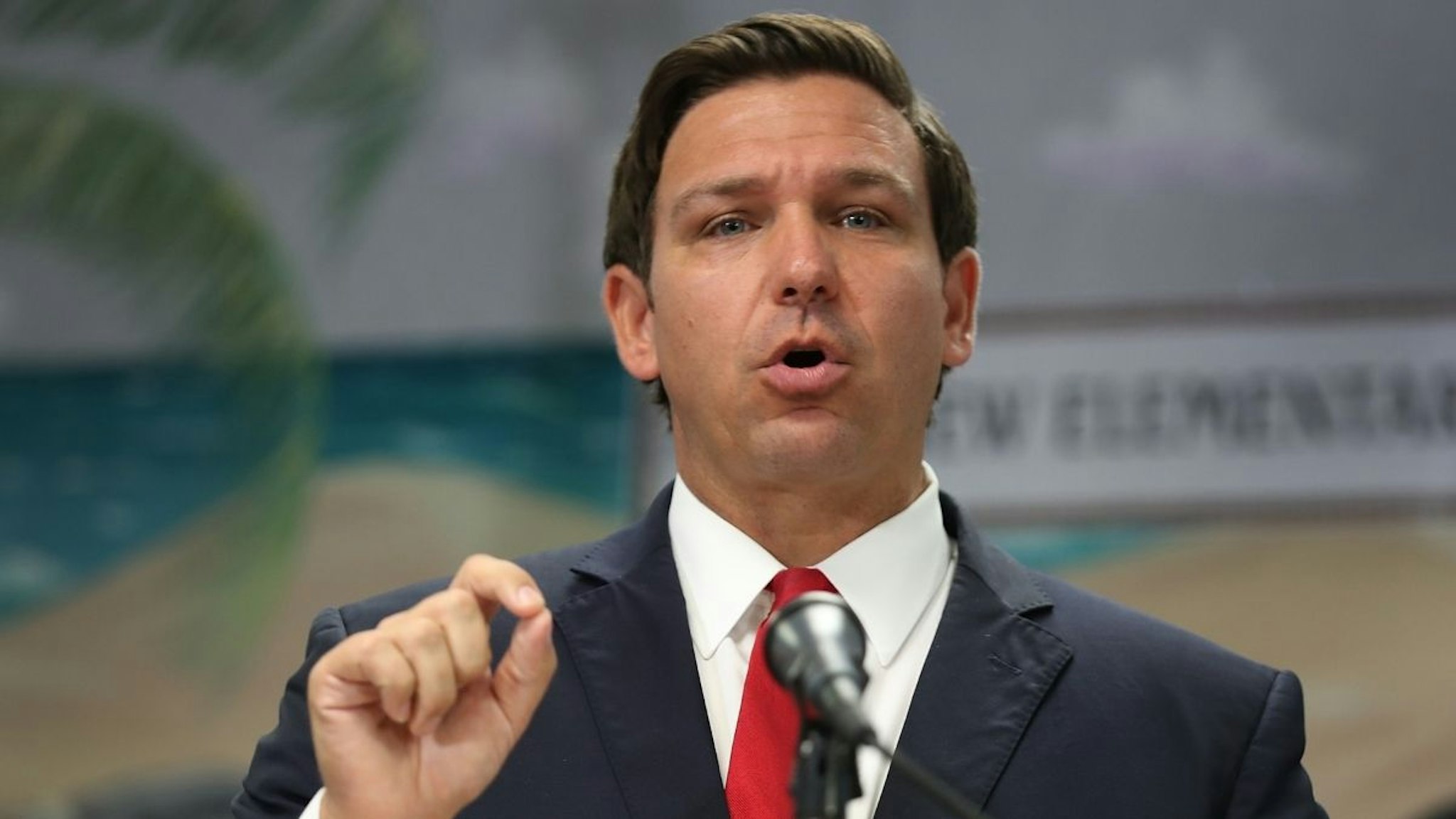 Florida Gov. Ron DeSantis announces that he wants to raise the minimum starting salary for teachers during a press conference held at Bayview Elementary School on October 07, 2019 in Fort Lauderdale, Florida.