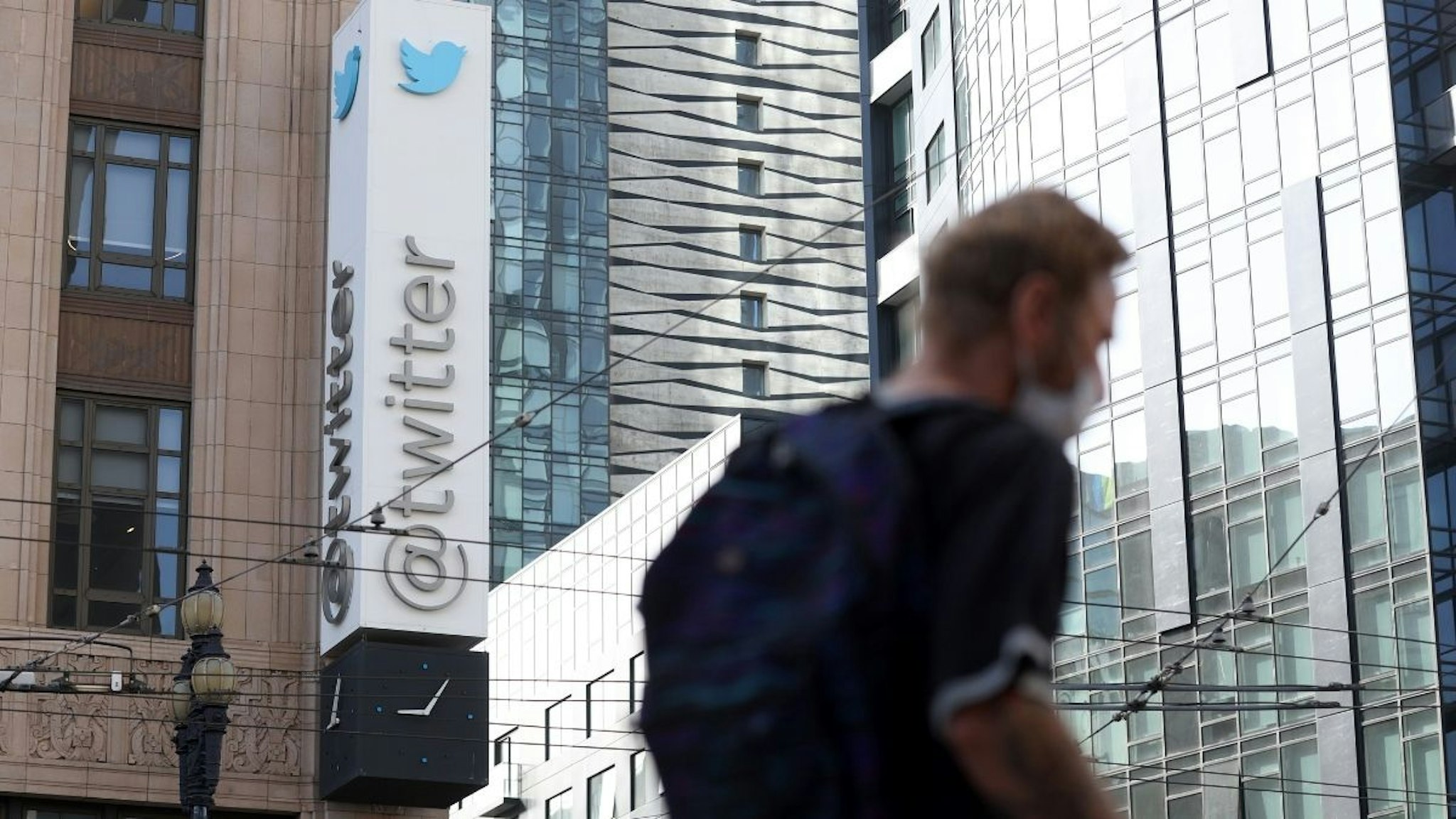 A sign is posted on the exterior of Twitter headquarters on April 27, 2022 in San Francisco, California. Billionaire Elon Musk, CEO of Tesla and Space X, reached an agreement to purchase social media platform Twitter for $44 billion.