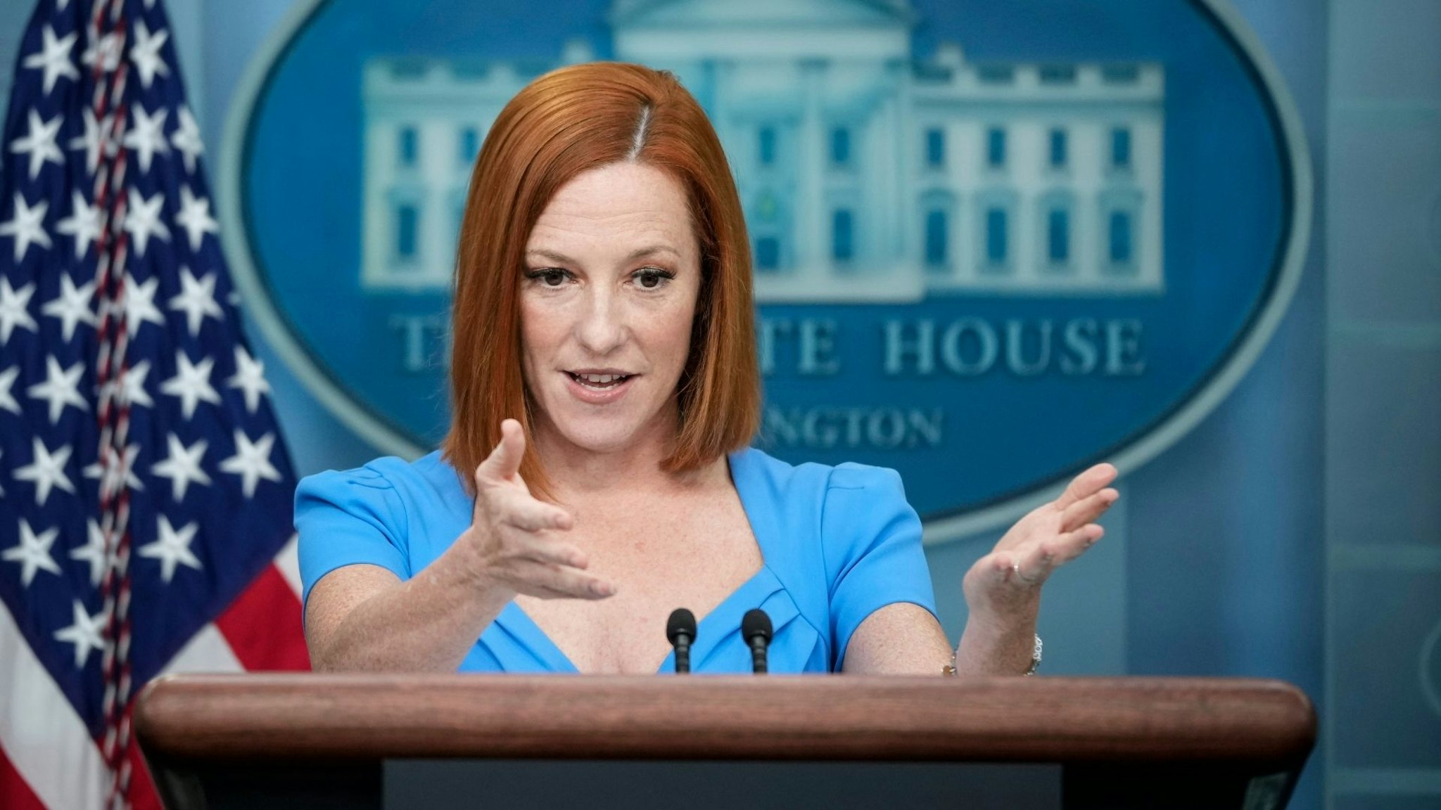 WASHINGTON, DC - MAY 12: White House Press Secretary Jen Psaki speaks during the daily press briefing at the White House on May 12, 2022 in Washington, DC. Psaki fielded several questions about the White Houses response to the recent baby formula shortage, which experts say is the worst shortage in decades.