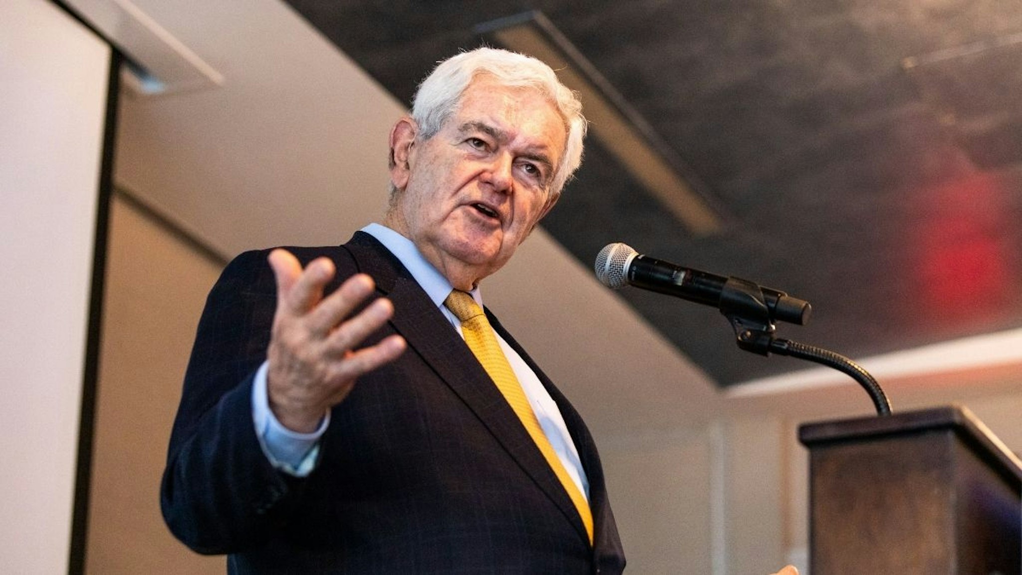Newt Gingrich, former speaker of the U.S. House of Representatives, speaks during a campaign event for David Perdue, Republican gubernatorial candidate for Georgia, in Duluth, Georgia, U.S., on Tuesday, March 29, 2022.