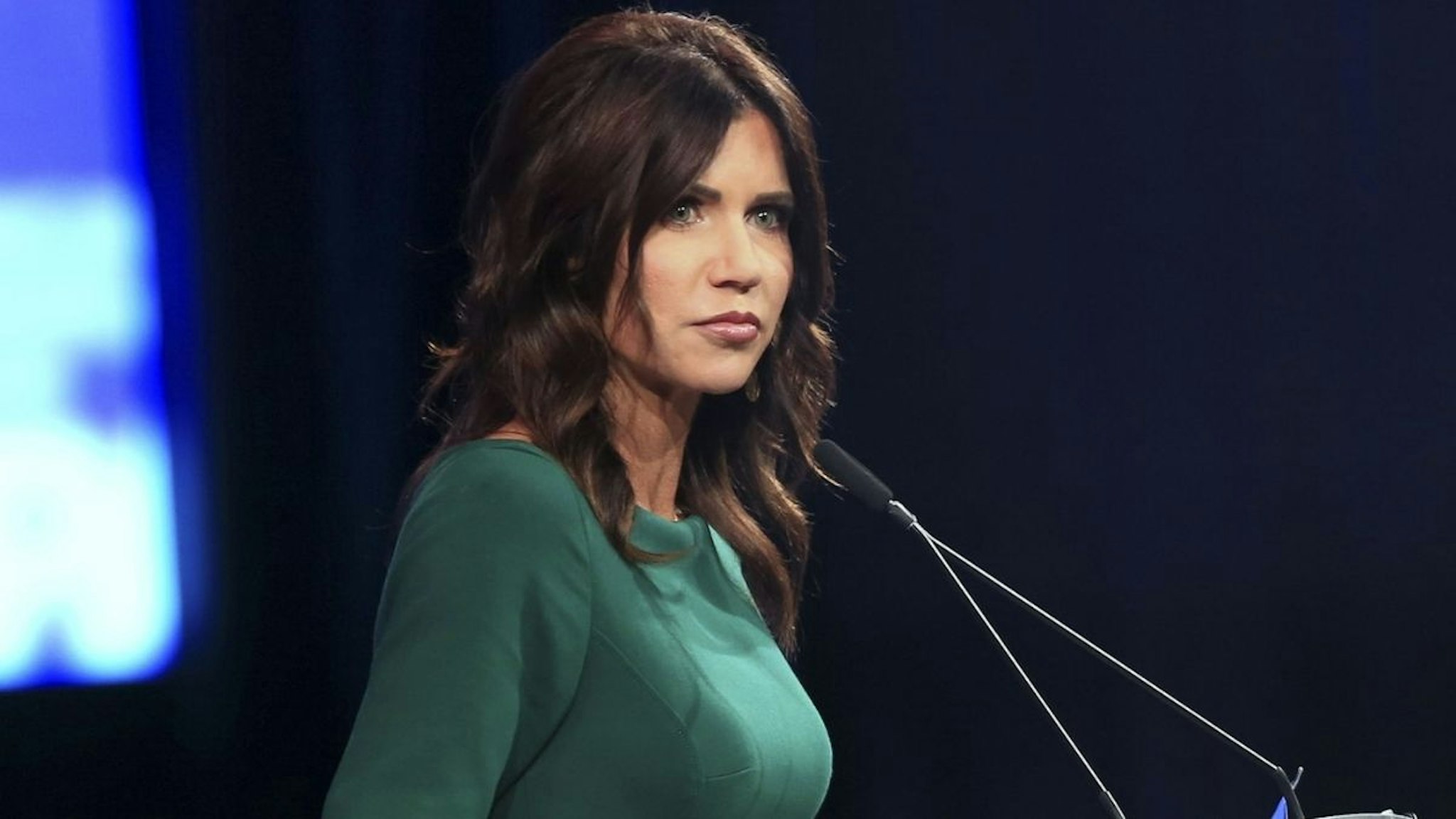 Kristi Noem, governor of South Dakota, pauses while speaking during the Conservative Political Action Conference (CPAC) in Dallas, Texas, U.S., on Sunday, July 11, 2021.