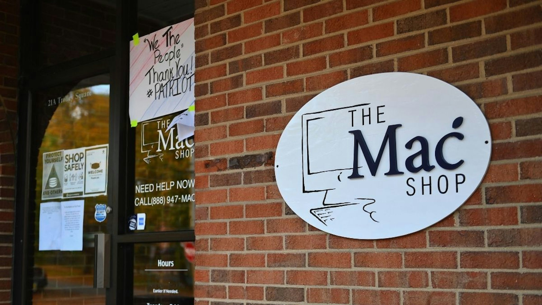An exterior view of "The Mac Shop" in Wilmington, Delaware is seen on October 21, 2020.