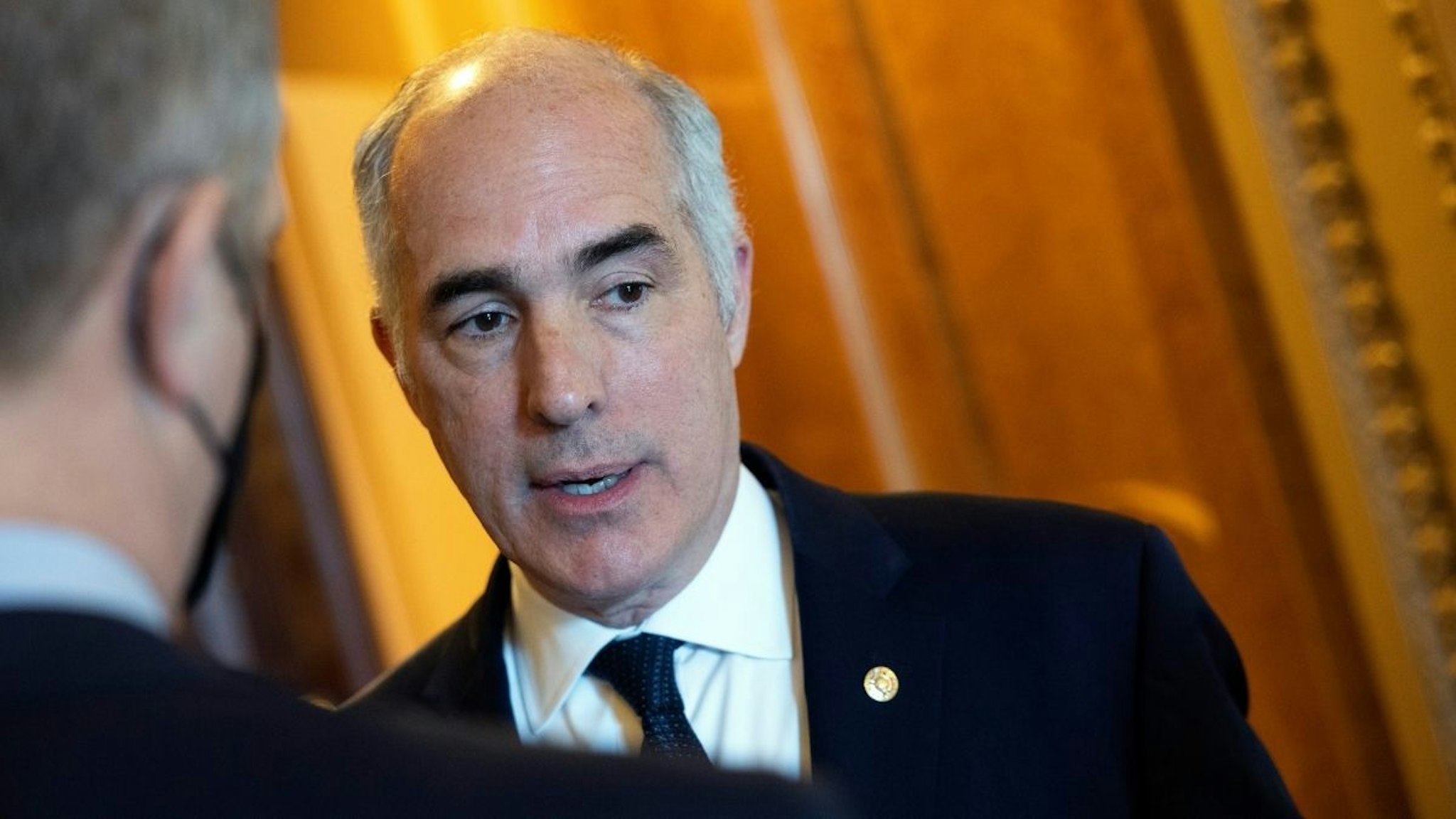 U.S. Sen. Bob Casey (D-PA) talks to reporters prior to a Democratic policy luncheon at the U.S. Capitol on May 10, 2022 in Washington, DC.