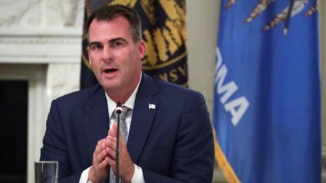 Governor Kevin Stitt (R-OK) speaks during a roundtable at the State Dining Room of the White House June 18, 2020 in Washington, DC.