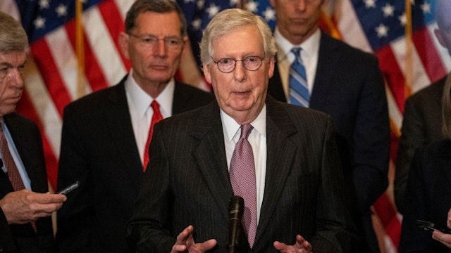 GOP leadership, including Senate Minority Leader Mitch McConnell (R-KY) during a news conference on Capitol Hill on Tuesday, May 10, 2022 in Washington, DC.