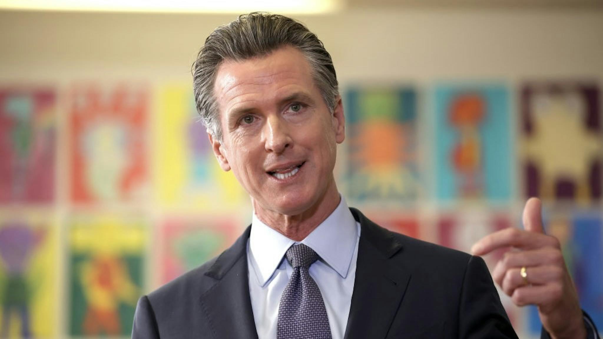 38E3B8B9-2A60-4954-81F7-F3DA0B91FFB3_1_201_a California Governor Newsom Speaks On State's School Safety And Covid Prevention Efforts SAN FRANCISCO, CALIFORNIA - OCTOBER 01: California Gov. Gavin Newsom speaks during a news conference after meeting with students at James Denman Middle School on October 01, 2021 in San Francisco, California. California Gov. Gavin Newsom announced that California will become the first state in the nation to mandate students to have a COVID-19 vaccination in order to attend in person classes. The mandate will go into effect at all private and public schools in the state when the FDA approves the vaccinations for students age and grade level. It is expected that 7th to 12th graders will likely have to have the vaccine by January of 2022. (Photo by Justin Sullivan/Getty Images) Justin Sullivan / Staff