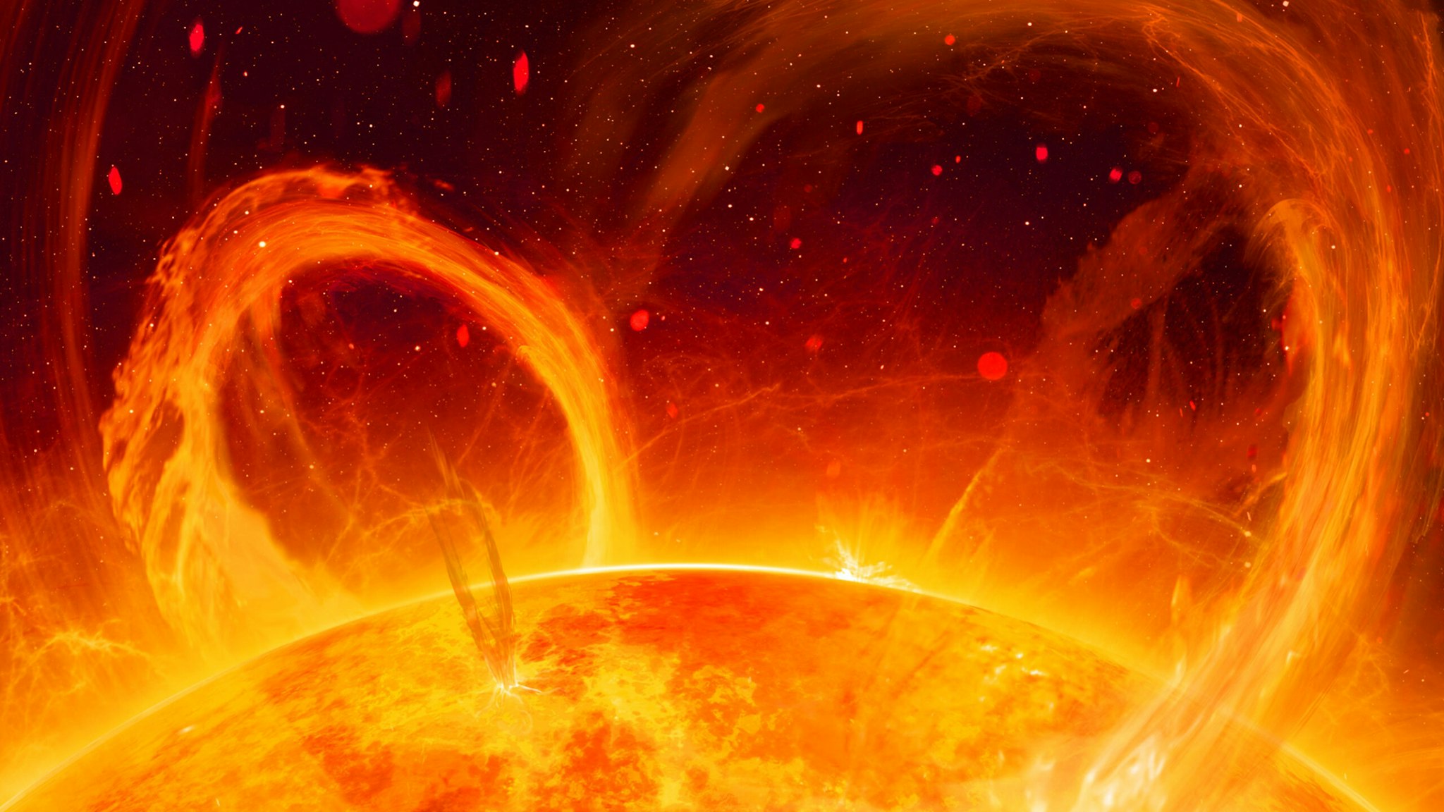 Illustration of solar flares on the surface of the Sun, created on November 14, 2018.