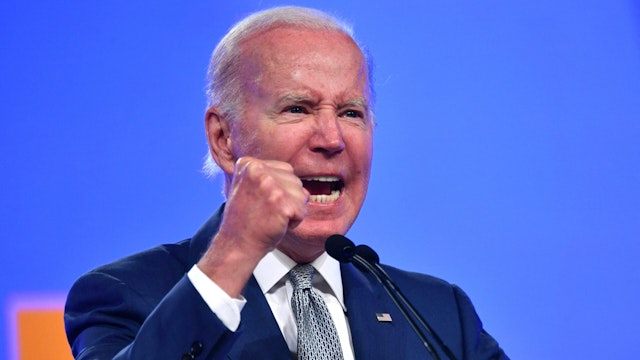 TOPSHOT - US President Joe Biden speaks at the 29th AFL-CIO Quadrennial Constitutional Convention at the Pennsylvania Convention Center in Philadelphia on June 14, 2022.