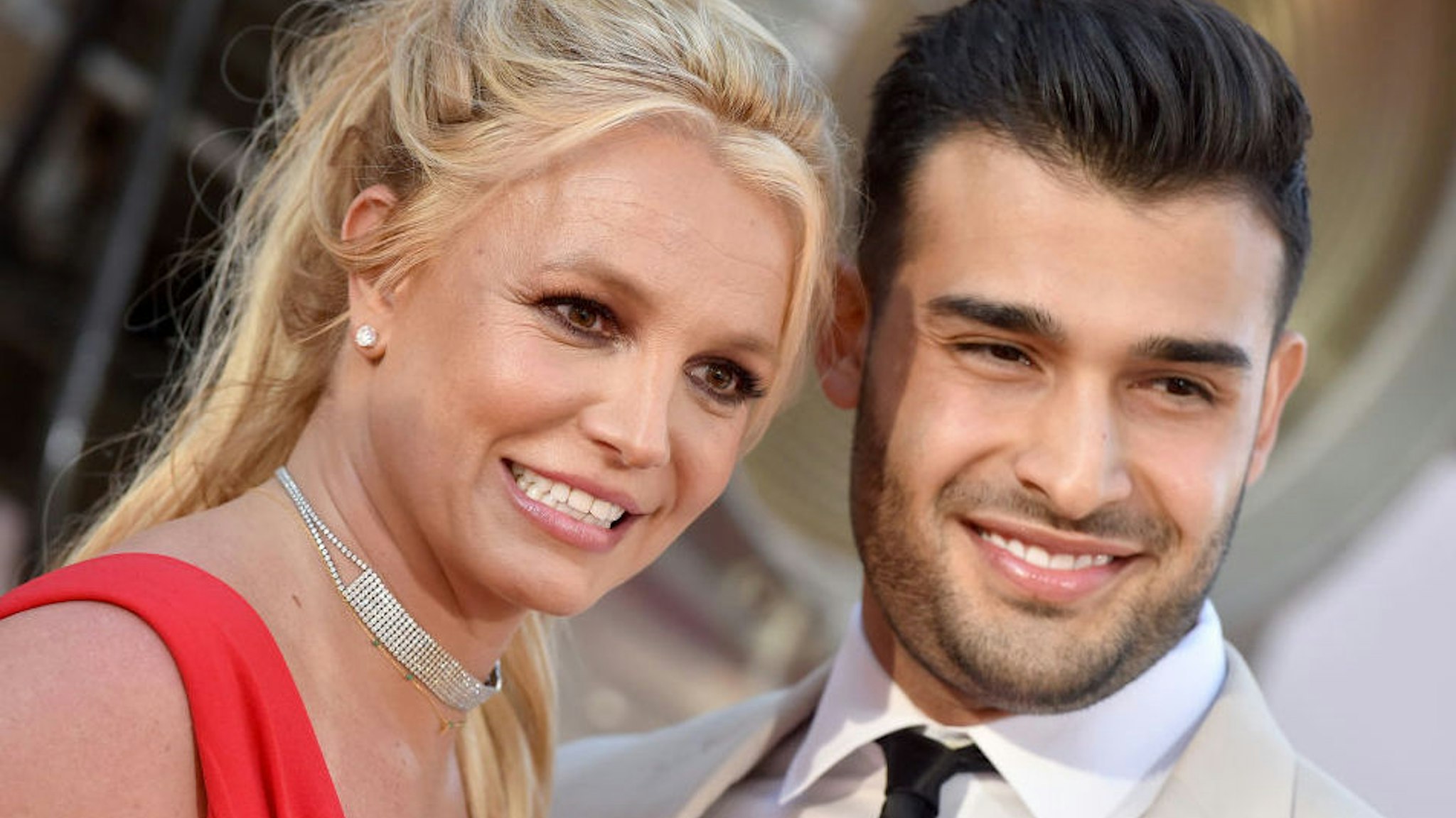 Britney Spears and Sam Asghari attend Sony Pictures' "Once Upon a Time ... in Hollywood" Los Angeles Premiere on July 22, 2019 in Hollywood, California.