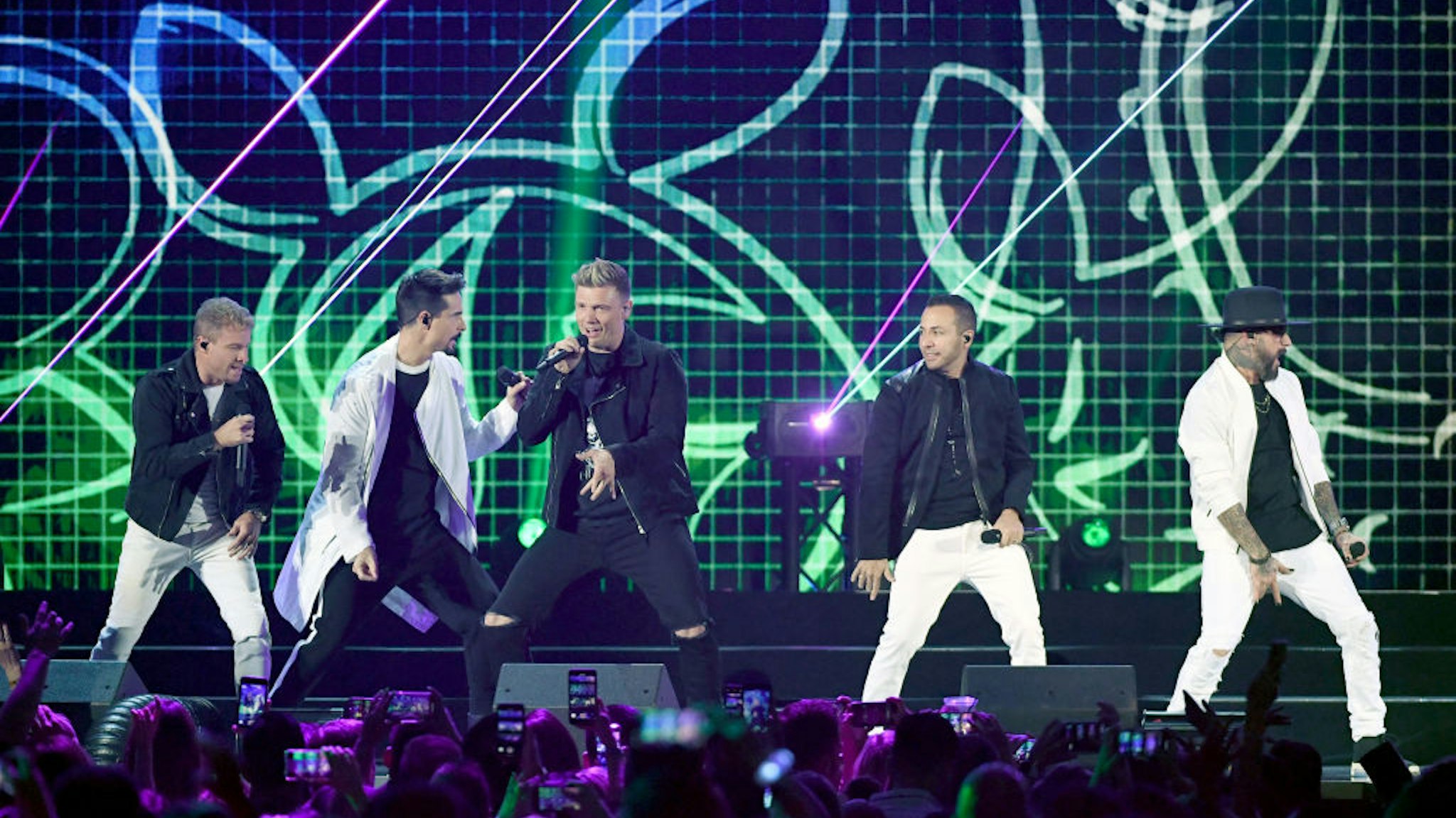LAS VEGAS, NEVADA - SEPTEMBER 20: (L-R) Singers Brian Littrell, Kevin Richardson, Nick Carter, Howie Dorough and AJ McLean of the Backstreet Boys perform onstage during the 2019 iHeartRadio Music Festival at T-Mobile Arena on September 20, 2019 in Las Vegas, Nevada. (Photo by Ethan Miller/Getty Images)