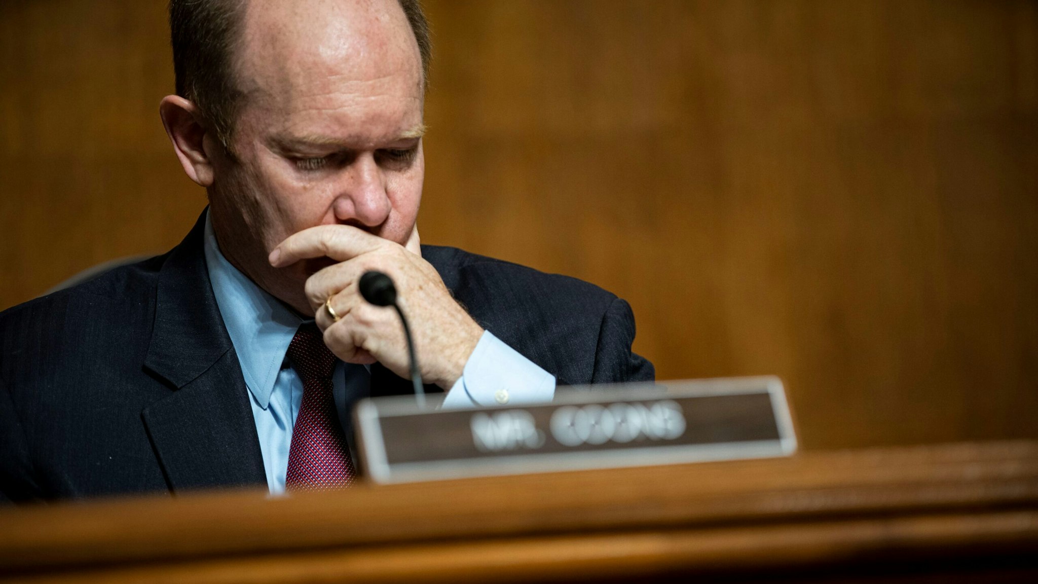 WASHINGTON, DC - APRIL 27: Chairman Senator Chris Coons (D-DE) attends a Senate Judiciary Subcommittee on Privacy, Technology, and the Law hearing April 27, 2021 on Capitol Hill in Washington, D.C. The committee is hearing testimony on the effect social media companies' algorithms and design choices have on users and discourse.