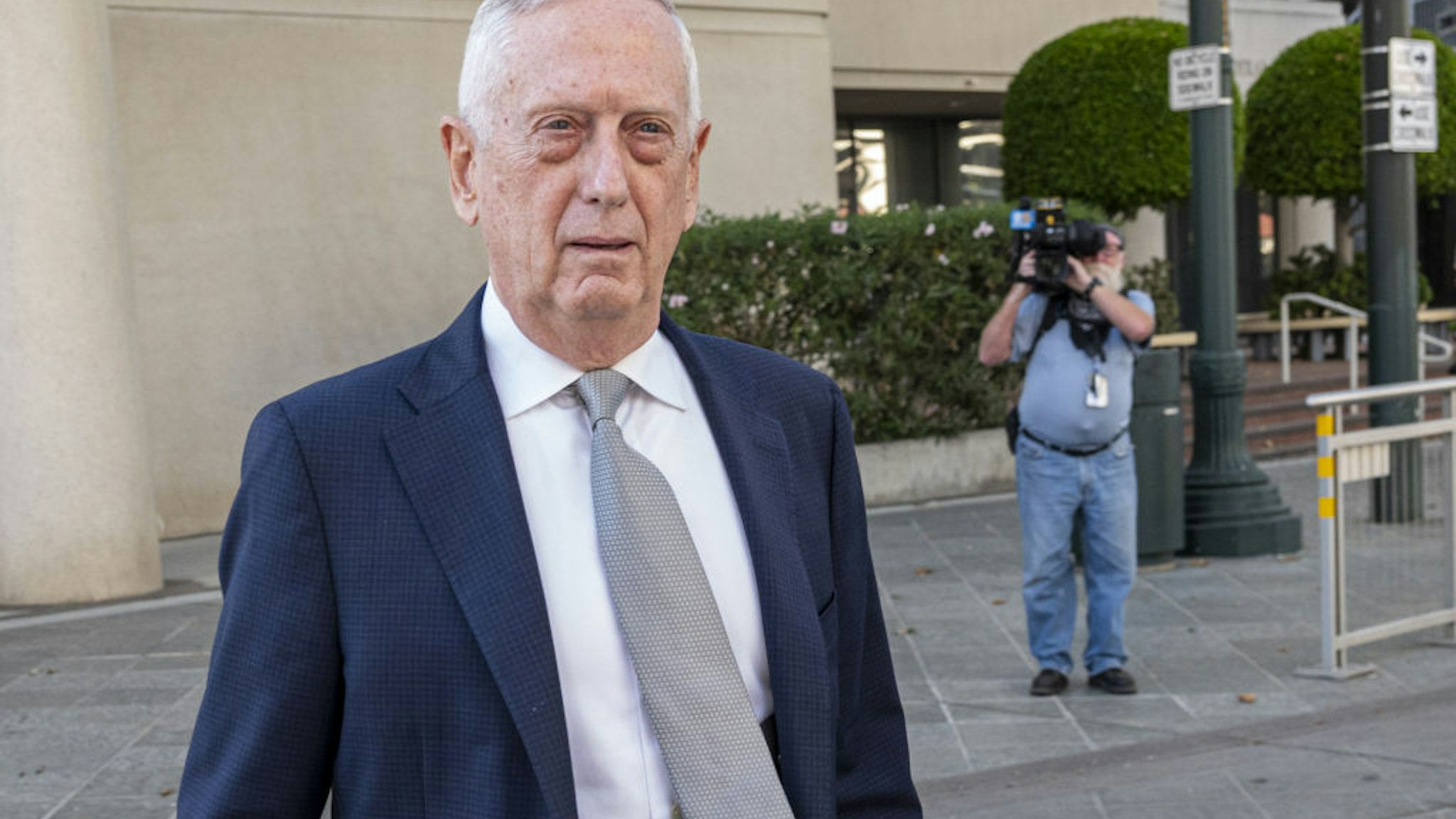 James Mattis, former U.S. secretary of defense, leaves federal court in San Jose, California, U.S., on Wednesday, Sept. 22, 2021. Mattis said he believed in Theranos Inc. founder Elizabeth Holmes so much that he not only became a board member but also invested a significant amount of his own money into the company before it failed. Photographer: David Paul Morris/Bloomberg via Getty Images