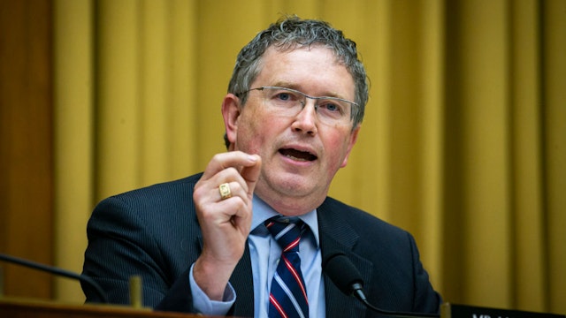Representative Thomas Massie, a Republican from Kentucky, speaks during a House Judiciary Committee markup of "Protecting Our Kids Act" in Washington, D.C., US, on Thursday, June 2, 2022. The markup comes following another mass shooting Wednesday where four people were killed at a Tulsa medical building on a hospital campus. Photographer: Al Drago/Bloomberg via Getty Images
