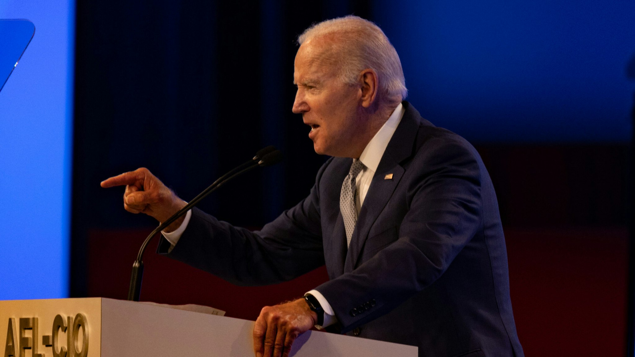 PHILADELPHIA, PA - JUNE 14: U.S. President Joe Biden delivers remarks at the 29th AFL-CIO Quadrennial Constitutional Convention on June 14, 2022 in Philadelphia, Pennsylvania. This labor union event, which normally occurs every four years, was postponed from October 2021 to June 2022 due to COVID-19.