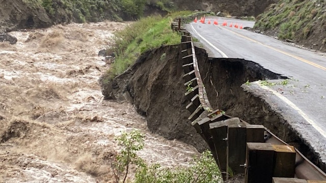 GARDINER, MT - JUNE 13: In this handout photo provided by the National Park Service, water levels in Gardner River rise alongside the North Entrance Road in Yellowstone National Park on June 13, 2022 in Gardiner, Montana. (Photo by the National Park Service via Getty Images)
