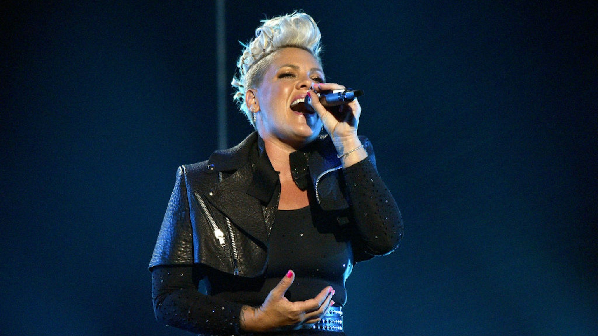 LOS ANGELES, CALIFORNIA - MAY 23: In this image released on May 23, P!nk performs onstage for the 2021 Billboard Music Awards, broadcast on May 23, 2021 at Microsoft Theater in Los Angeles, California. (Photo by Kevin Mazur/Getty Images for dcp)
