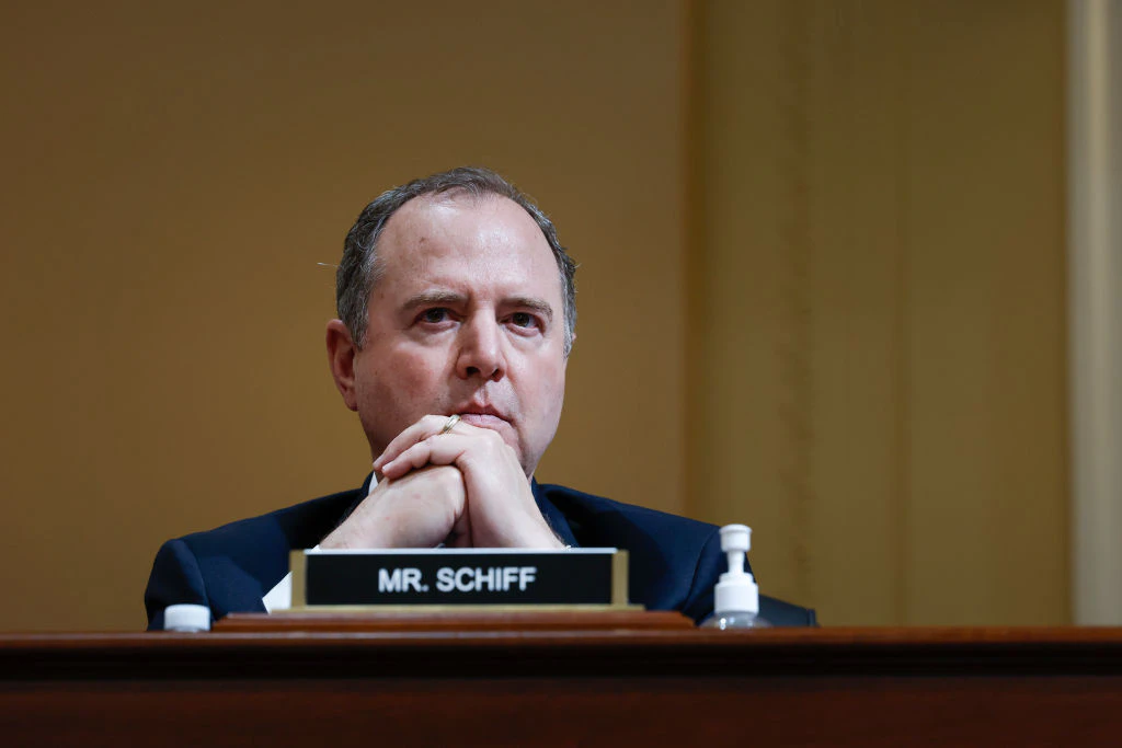 WASHINGTON, DC - JUNE 16: U.S. Rep. Adam Schiff (D-CA) listens during the third hearing by the Select Committee to Investigate the January 6th Attack on the U.S. Capitol in the Cannon House Office Building on June 16, 2022 in Washington, DC. The bipartisan committee, which has been gathering evidence for almost a year related to the January 6 attack at the U.S. Capitol, is presenting its findings in a series of televised hearings. On January 6, 2021, supporters of former President Donald Trump attacked the U.S. Capitol Building during an attempt to disrupt a congressional vote to confirm the electoral college win for President Joe Biden. (Photo by Anna Moneymaker/Getty Images)