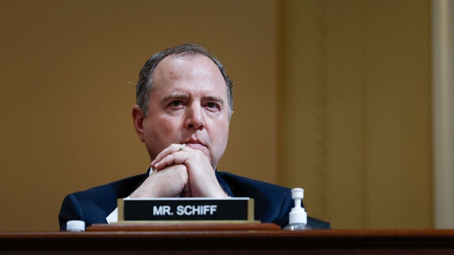 WASHINGTON, DC - JUNE 16: U.S. Rep. Adam Schiff (D-CA) listens during the third hearing by the Select Committee to Investigate the January 6th Attack on the U.S. Capitol in the Cannon House Office Building on June 16, 2022 in Washington, DC. The bipartisan committee, which has been gathering evidence for almost a year related to the January 6 attack at the U.S. Capitol, is presenting its findings in a series of televised hearings. On January 6, 2021, supporters of former President Donald Trump attacked the U.S. Capitol Building during an attempt to disrupt a congressional vote to confirm the electoral college win for President Joe Biden. (Photo by Anna Moneymaker/Getty Images)