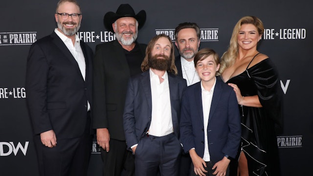 FRANKLIN, TENNESSEE - JUNE 13: (L-R) Dallas Sonnier, Nick Searcy, Tyler Fischer, Jeremy Boreing, Rhys Becker and Gina Carano attend the cast screening of "Terror On The Prairie" at AMC DINE-IN Thoroughbred 20 on June 13, 2022 in Franklin, Tennessee. (Photo by Danielle Del Valle/Getty Images for Daily Wire)