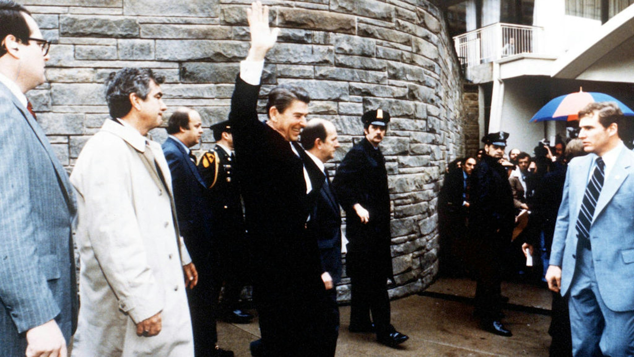 President Ronald Reagan Waves To Onlookers Moments Before An Assassination Attempt