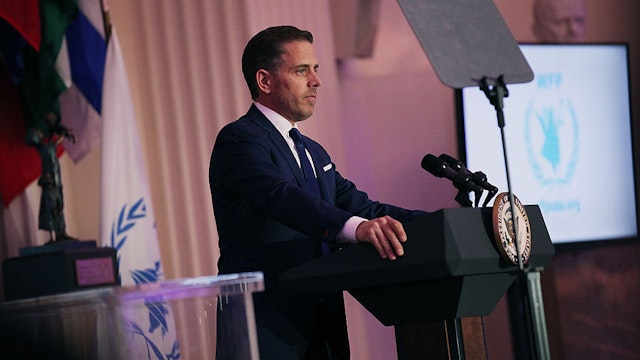 WASHINGTON, DC - APRIL 12: World Food Program USA Board Chairman Hunter Biden speaks on stage at the World Food Program USA's Annual McGovern-Dole Leadership Award Ceremony at Organization of American States on April 12, 2016 in Washington, DC. (Photo by Teresa Kroeger/Getty Images for World Food Program USA)