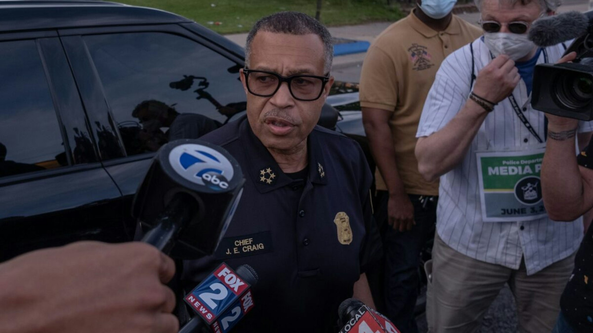 The Chief of Detroit Police James Craig speaks with the press about the protests taking place in Detroit, Michigan, June 3,2020