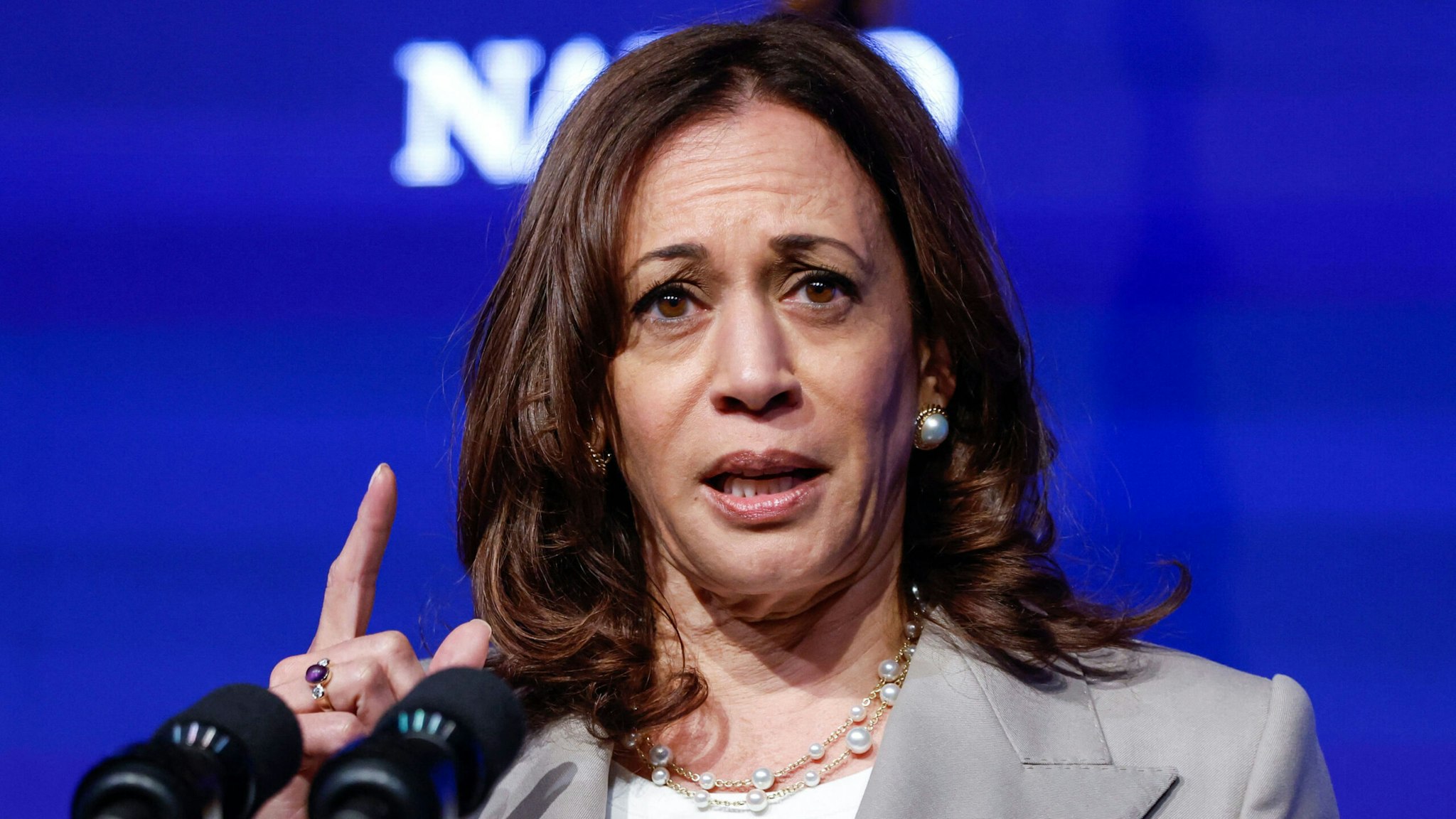 US Vice President Kamala Harris speaks at National Association of Latino Elected and Appointed Officials (NALEO) at Swissotel in Chicago, Illinois, on June 24, 2022.