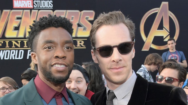 Actors Chadwick Boseman (L) and Benedict Cumberbatch attend the Los Angeles Global Premiere for Marvel Studios Avengers: Infinity War on April 23, 2018 in Hollywood, California.