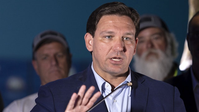 WEST PALM BEACH, FLORIDA - JUNE 08: Florida Gov. Ron DeSantis speaks during a press conference held at the Cox Science Center &amp; Aquarium on June 08, 2022 in West Palm Beach, Florida. The Governor spoke about the recently signed state budget that had more than $1.2 billion for Everglades restoration and the protection of Florida’s water resources.