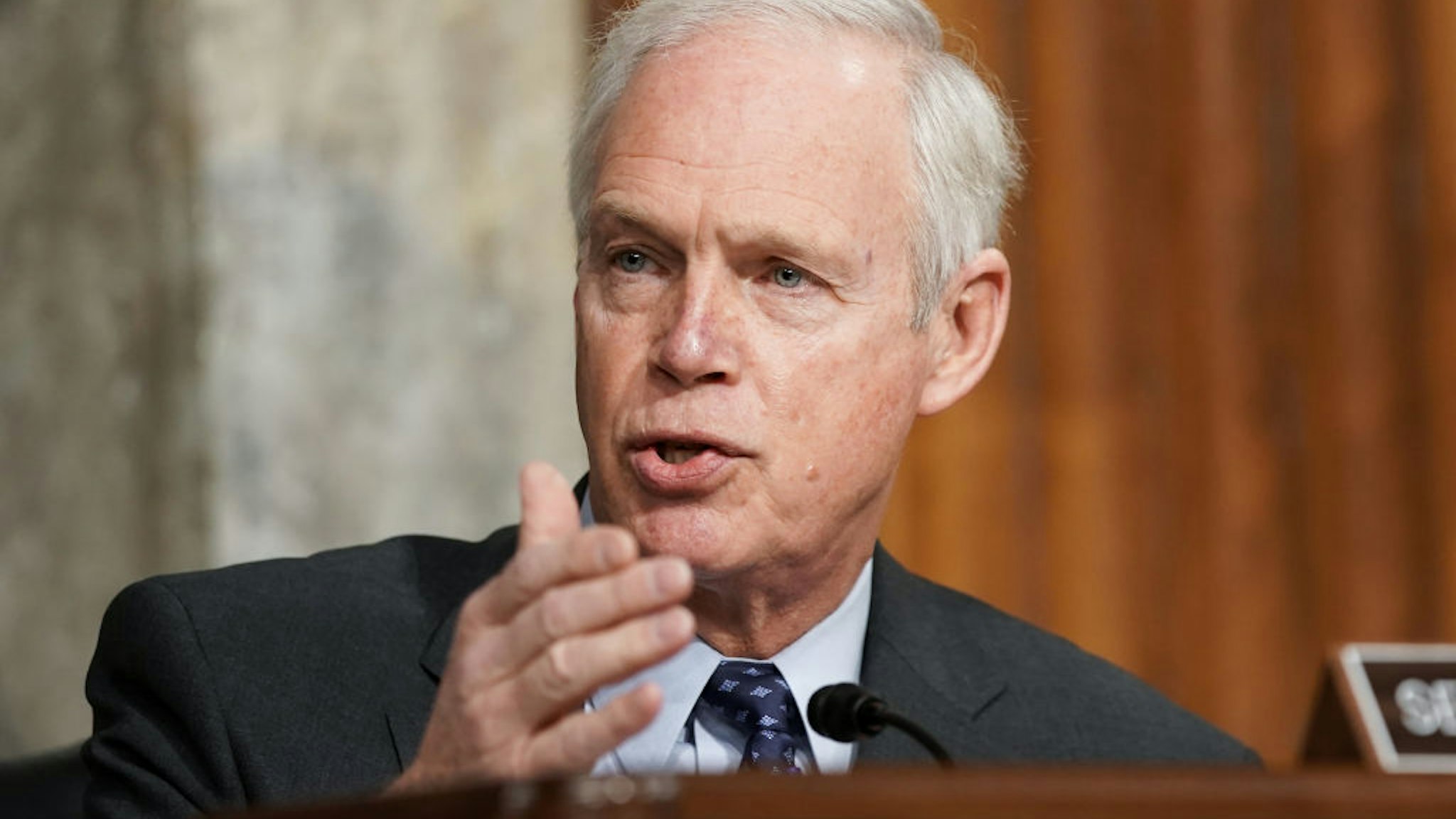Senator Ron Johnson, a Republican from Wisconsin, speaks during a Senate Homeland and Governmental Affairs and Rules and Administration Committees hearing in Washington, D.C., U.S., on Wednesday, March 3, 2021. The commander of the D.C. National Guard said it took more than three hours for senior military leaders to approve a request to send troops to the U.S. Capitol during the Jan. 6 riots, despite a "frantic" plea from the Capitol Police chief for immediate emergency assistance.