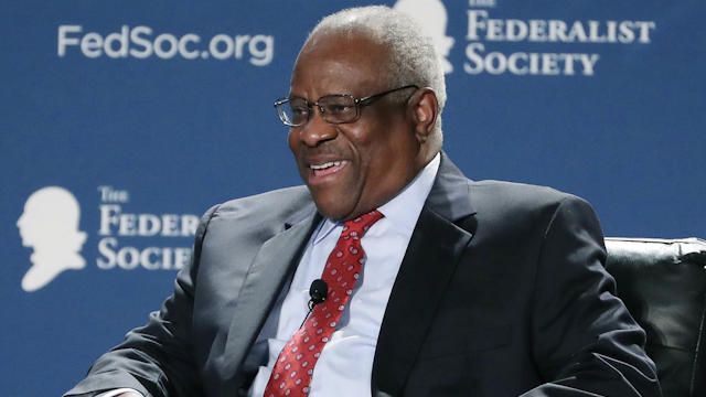 U.S. Supreme Court Justice Clarence Thomas speaks during the Florida Chapters Conference of The Federalist Society at Disney's Yacht and Beach Club Resort in Lake Buena Vista, Fla., on Friday, Jan. 31, 2020.
