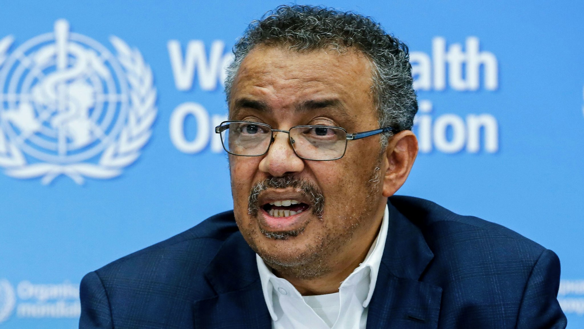 World Health Organization Director-General Tedros Adhanom Ghebreyesus speaks during a press conference following an emergency talks over the new SARS-like virus spreading in China and other nations in Geneva on January 22, 2020. - The coronavirus has sparked alarm because of its similarity to the outbreak of SARS (Severe Acute Respiratory Syndrome) that killed nearly 650 people across mainland China and Hong Kong in 2002-03.