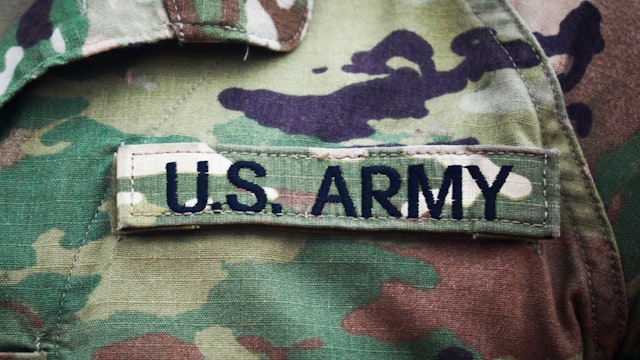 U.S Army badge is seen on a uniform of American soldier who attends a ceremony at the Kosciuszko Mound in Krakow, Poland, on August 4, 2020. The U.S. Army Chief of Staff announced today that V Corps Headquarters (Forward) will be located in Poland. (Photo by Beata Zawrzel/NurPhoto)