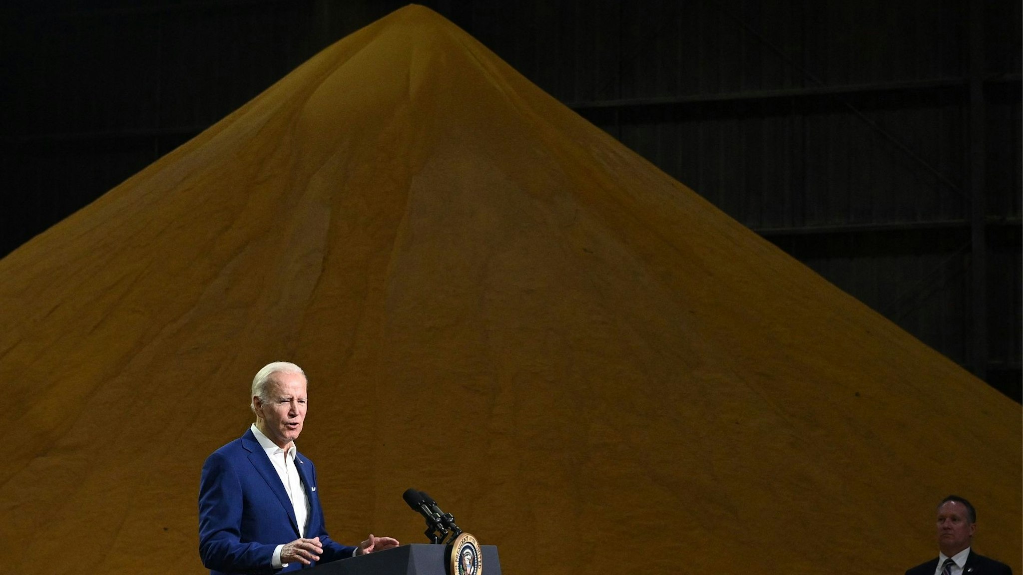 US President Joe Biden announces steps to ease rising consumer prices at POET Bioprocessing in Menlo, Iowa on April 12, 2022