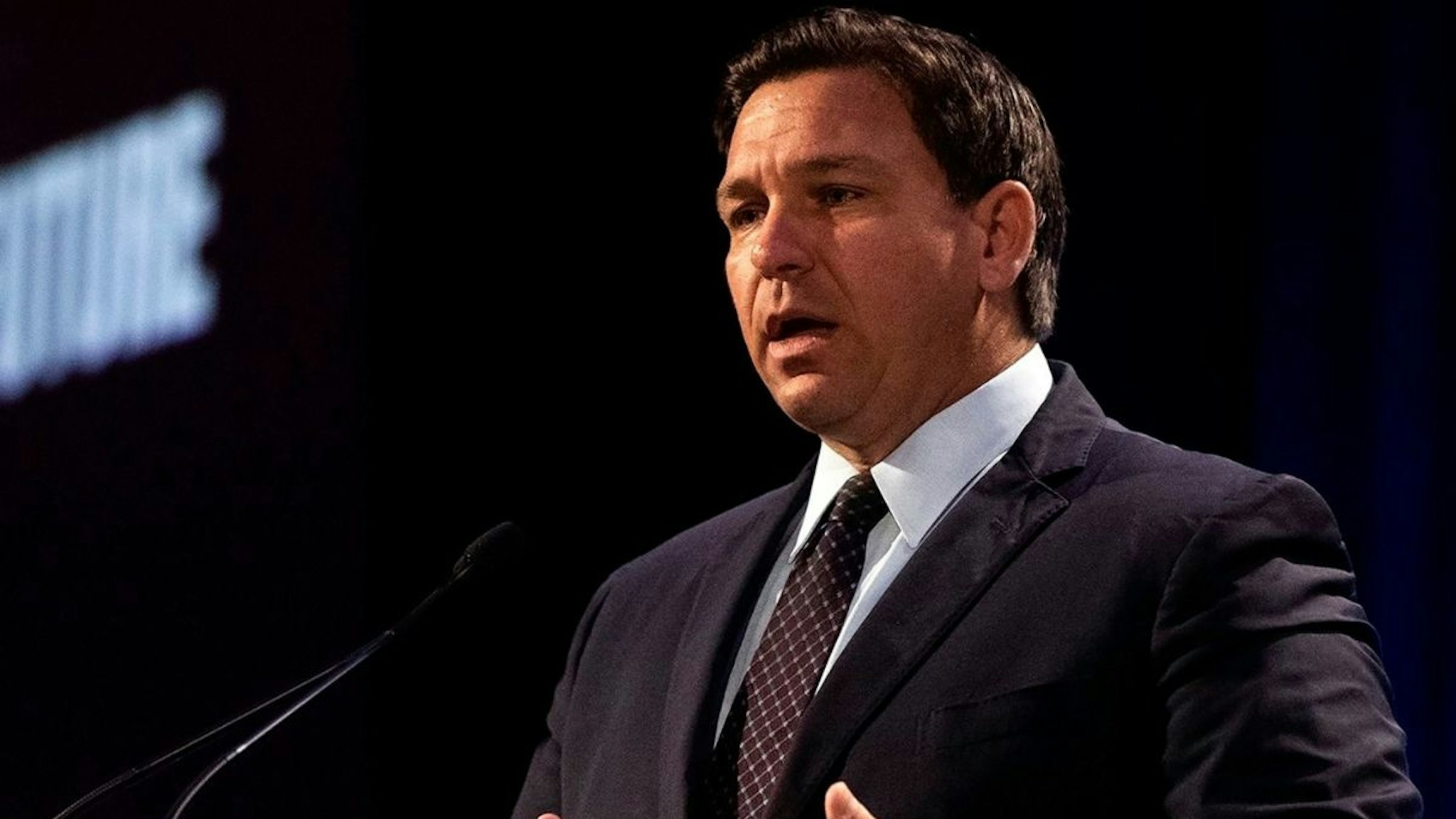 Gov. Ron DeSantis speaks about his goals for Floridaâs future during the 2021 Florida Chamber Annual Meeting and Future of Florida Forum at the Hyatt Regency Grand Cypress on Oct. 28, 2021, in Orlando, Florida.