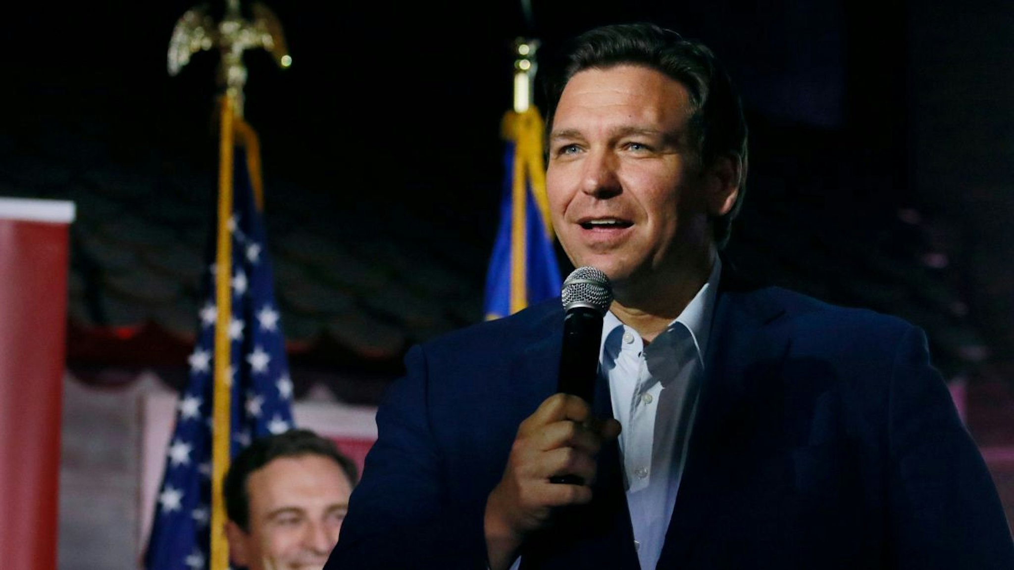 Florida Governor Ron DeSantis (R) appears with Republican Senate candidate from Nevada Adam Laxalt at a campaign event at Stoneys Rockin Country on April 27, 2022 in Las Vegas, Nevada.