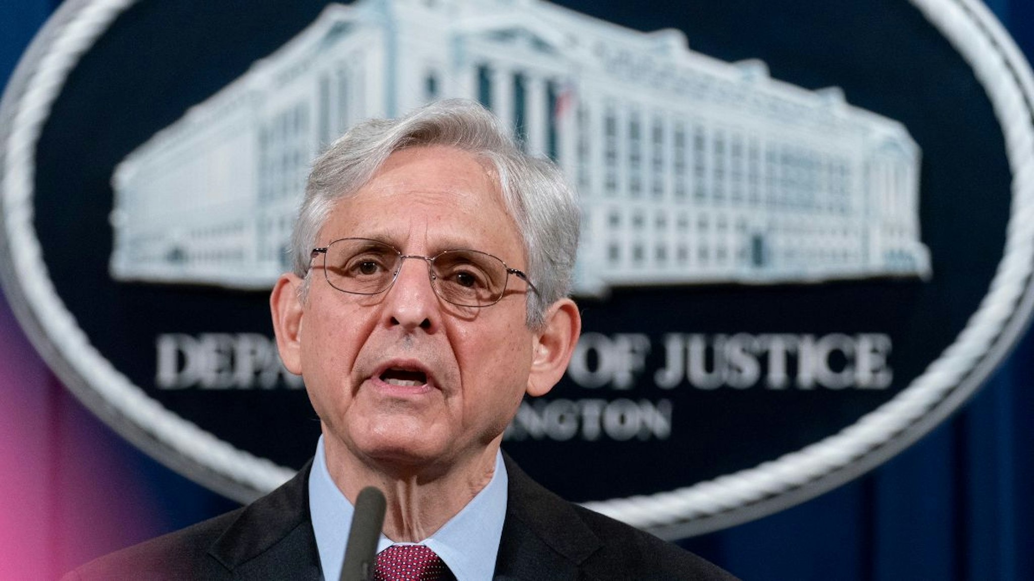 Attorney General Merrick Garland speaks about a jury's verdict in the case against former Minneapolis Police Officer Derek Chauvin in the death of George Floyd, at the Department of Justice on April 21, 2021 in Washington, DC.