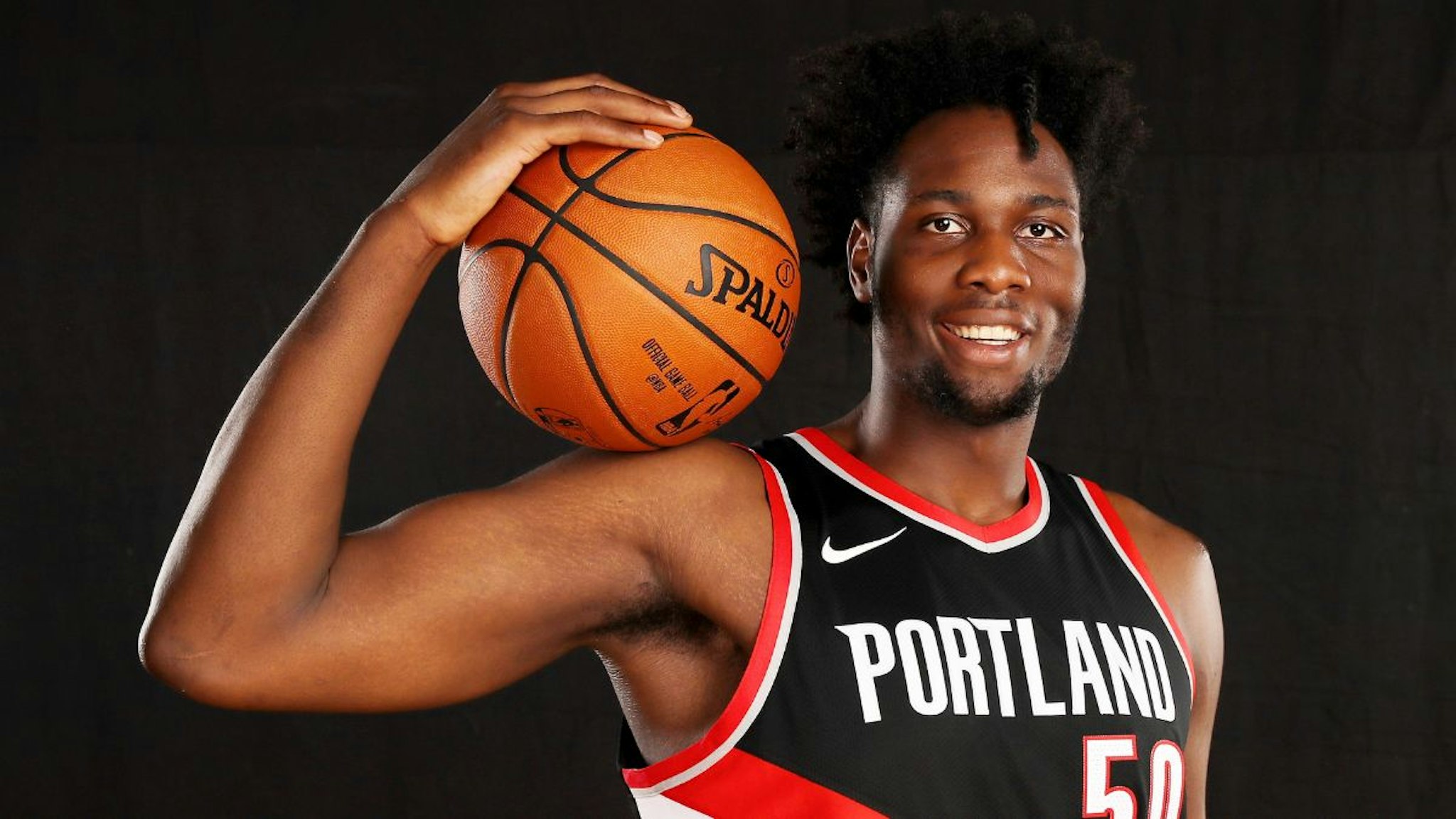 Caleb Swanigan of the Portland Trailblazers poses for a portrait during the 2017 NBA Rookie Photo Shoot at MSG Training Center on August 11, 2017 in Greenburgh, New York.