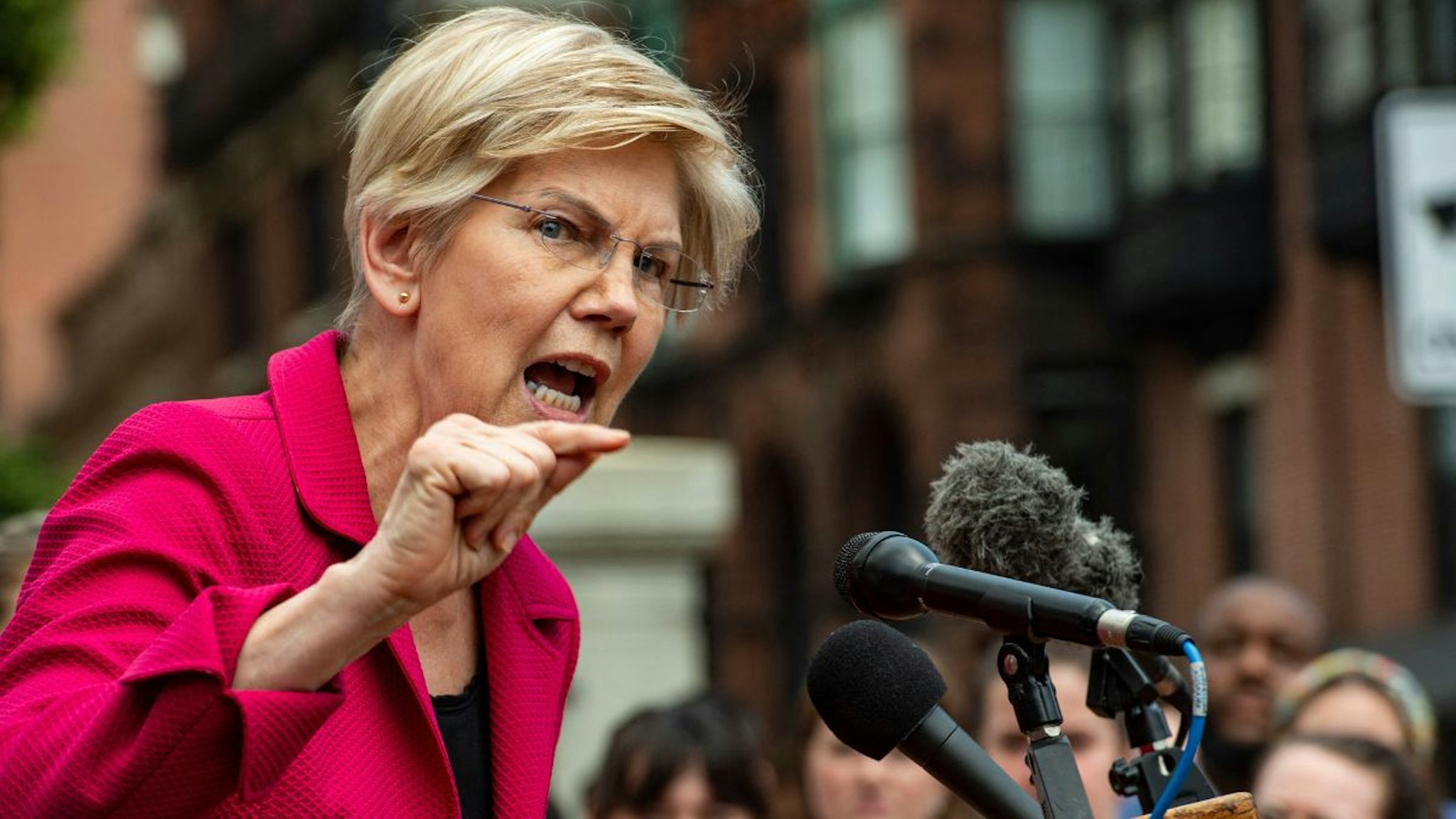 US Senator Elizabeth Warren addresses the public during a rally to protest the US Supreme Courts overturning of Roe Vs. Wade at the Massachusetts State House in Boston, Massachusetts on June 24, 2022.