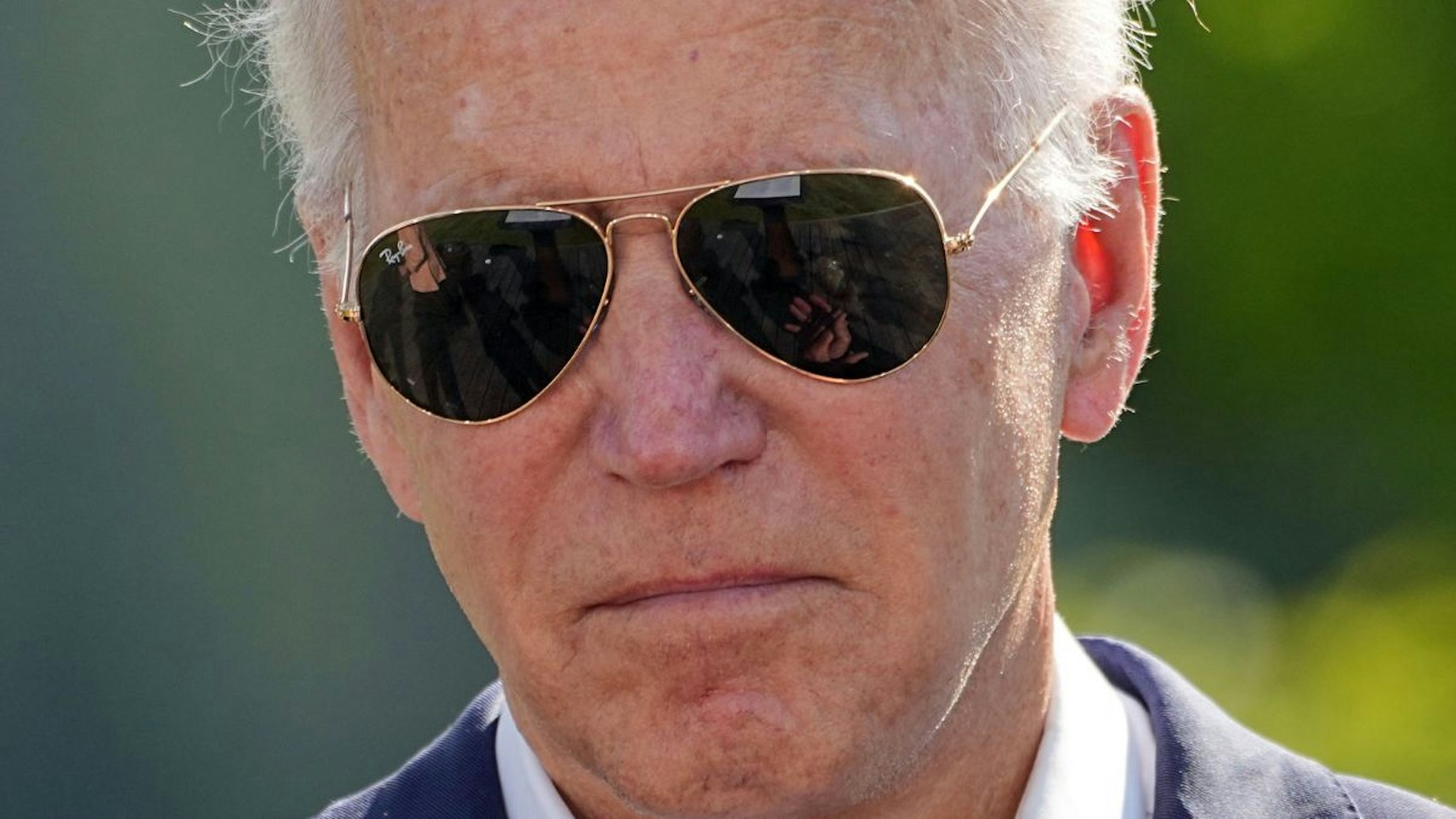Joe Biden, President of the USA, wears sunglasses during a press statement on partnerships for global infrastructure and investment. Germany is hosting the G7 summit of economically strong democracies from June 26 to 28, 2022, at Schloss Elmau.
