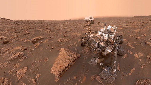 A self-portrait of NASA's Curiosity Mars rover shows the robot at a drilled sample site called "Duluth" on the lower slopes of Mount Sharp in Mars on June 20, 2018.
